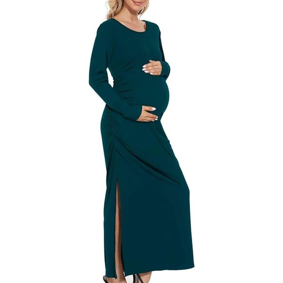 Smallshow Split Maternity Long Sleeve Ruched Pregnancy Dress Sz M - Picture 2 of 9